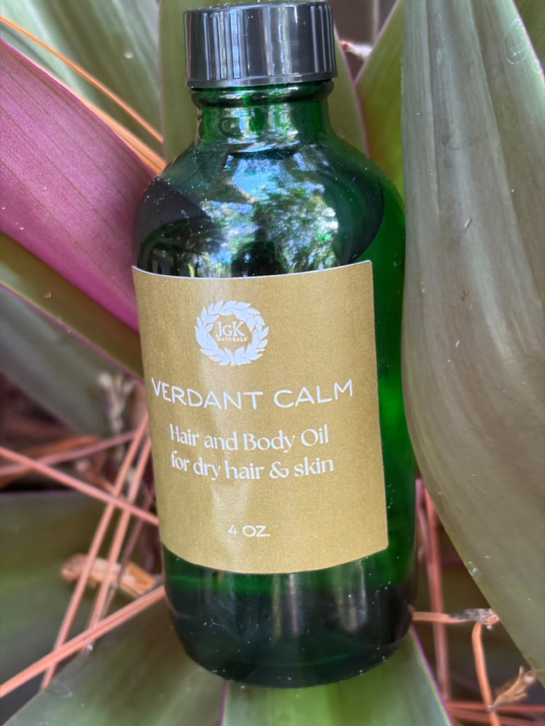VERDANT CALM HAIR AND BODY OIL  (for dry hair and skin)                   (a more masculine scent)