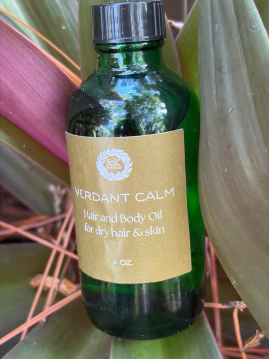 VERDANT CALM HAIR AND BODY OIL  (for dry hair and skin)                   (a more masculine scent)